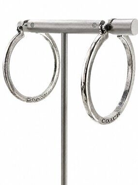 Coach Silver Tone Logo Hoop Earrings